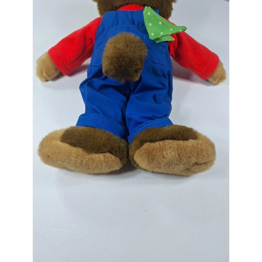 Vintage JS International Plush Teddy Bear Blue Overalls Red Shirt 14